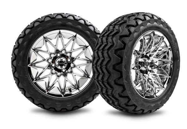 Set of 14" Chrome Athena Wheel with Kraken Tires 23x10.00-14 | Part #47659723010