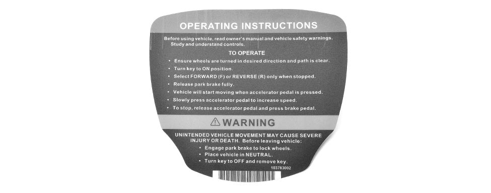 DECAL, OP INSTR, GAS PS | Fits CLUB CAR | Part #103783002 OEM