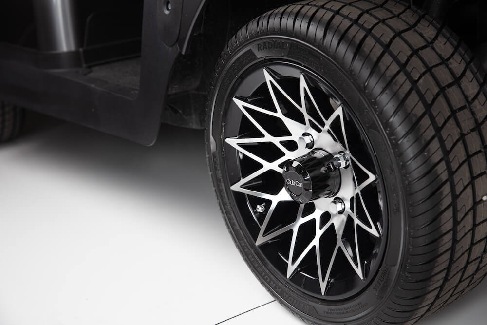 12" Athena Gloss Black and Machined Alloy Wheel with 205/40-12 Steel-belted Radial Tires | Fits Club Car | Part #47678899001 OEM
