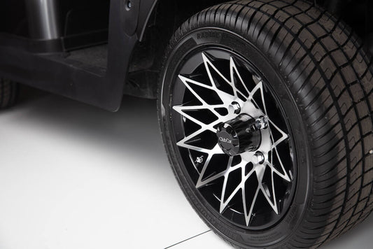12" Athena Gloss Black and Machined Alloy Wheel with 205/40-12 Steel-belted Radial Tires | Fits Club Car | Part #47678899001 OEM