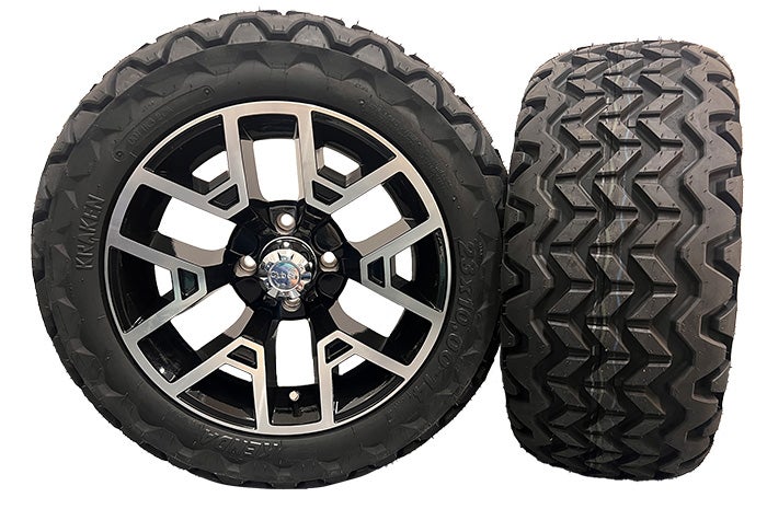 14" ATLAS GLOSS BLACK WHEEL WITH KRAKEN TIRE | Fits Club Car | Part OEM #47562948004