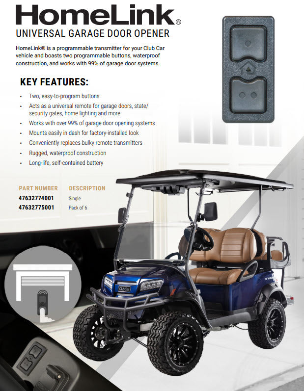 Homelink Universal Security Gate, Garage Door Opener (Single) | Fits Club Car | OEM Part #47632774001