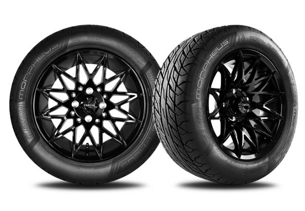 14" Solid Gloss Black Athena Wheel w 215/50R14 Morpheus Tire | Fits Club Car | Part #47698559003 OEM