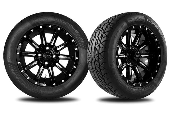 14" Gloss Black and Machined Zeus Wheel with 215/50R-14 Steel-Belted Radial Morpheus Tire | Fits Club Car | Part #47699219001 OEM
