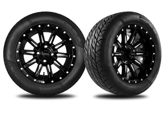 14" Gloss Black and Machined Zeus Wheel with 215/50R-14 Steel-Belted Radial Morpheus Tire | Fits Club Car | Part #47699219001 OEM
