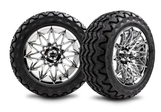 Set of 14" Chrome Athena Wheel with Kraken Tires 23x10.00-14 | Part #47659723010