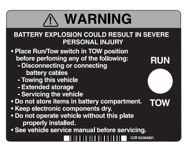 DECAL-WARNING, RUN TOW | Fits Club Car | Part #103384801 OEM