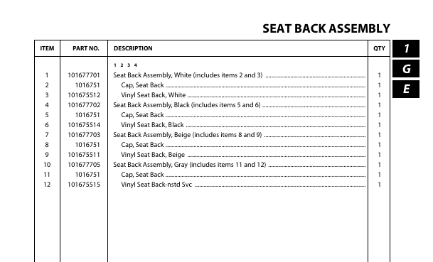 Seat Back Assembly, Black | Fits Club Car | Part #101677702 OEM